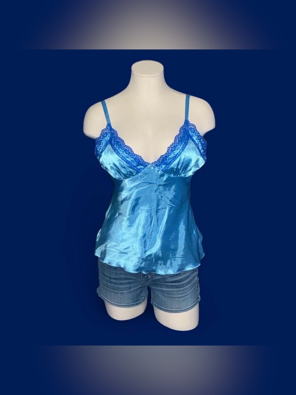 No Boundaries Blue Satin Lace-Trim Cami